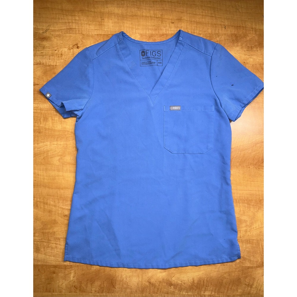 FIGS Technical Collection Blue V-Neck Scrub Top Womens XXS One Pocket Casma